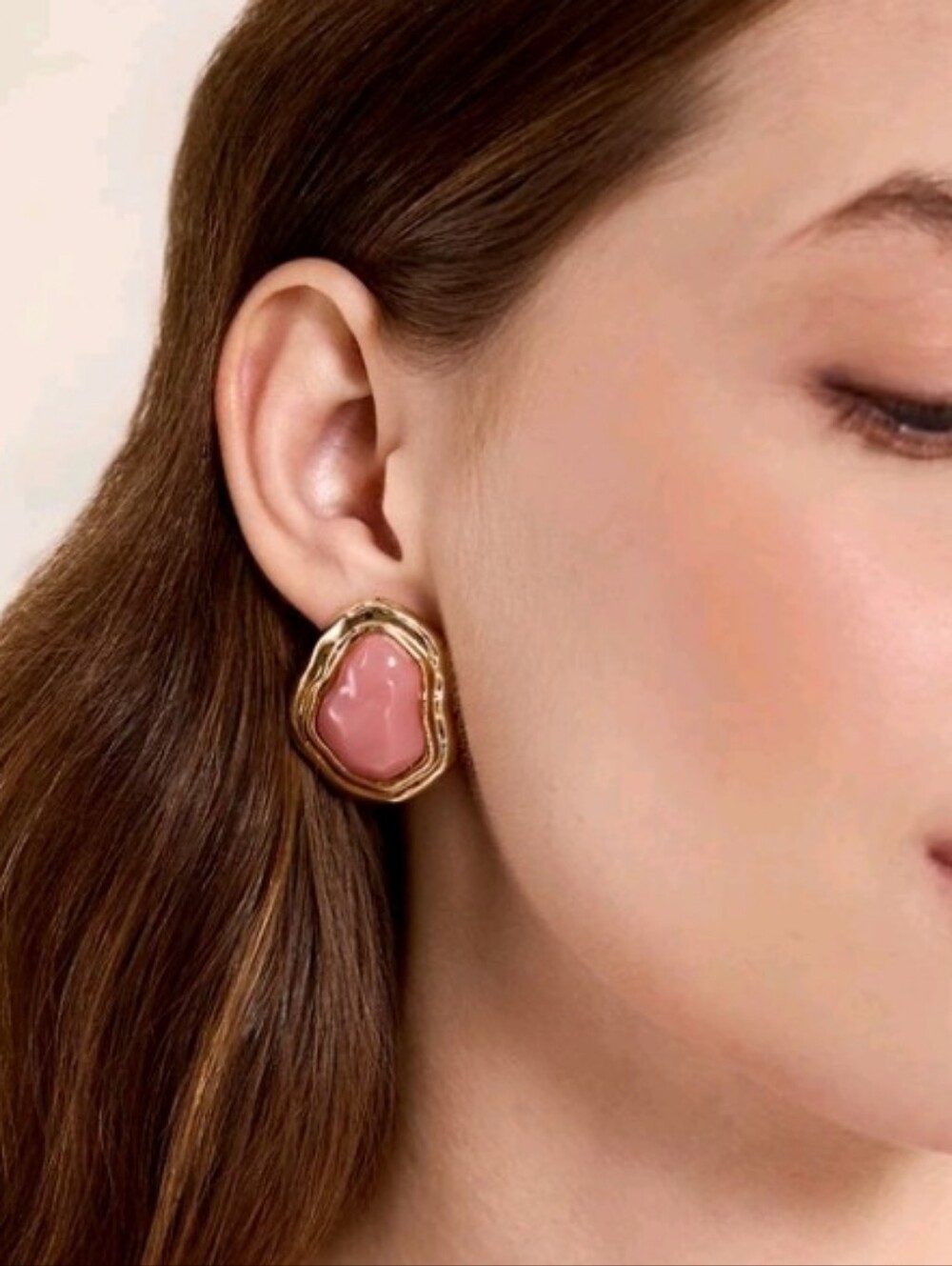 NEW! Gold Pink Stone Post Earrings - Women Jewelry